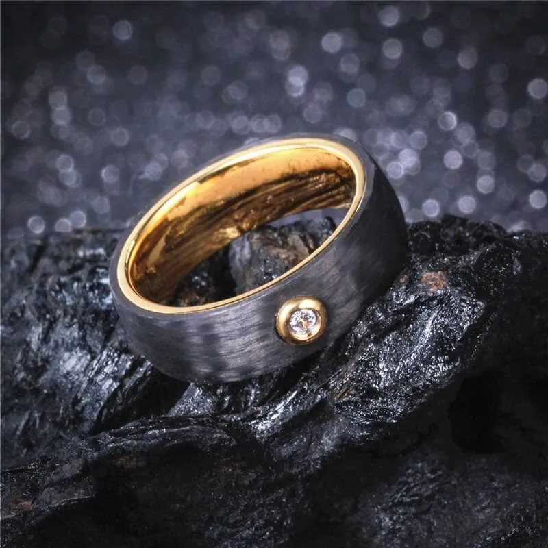 6mm Gold & Black Carbon Fiber Couples Wedding Rings