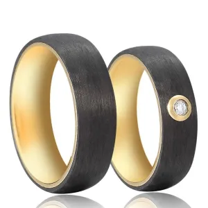 6mm Gold & Black Carbon Fiber Couples Wedding Rings