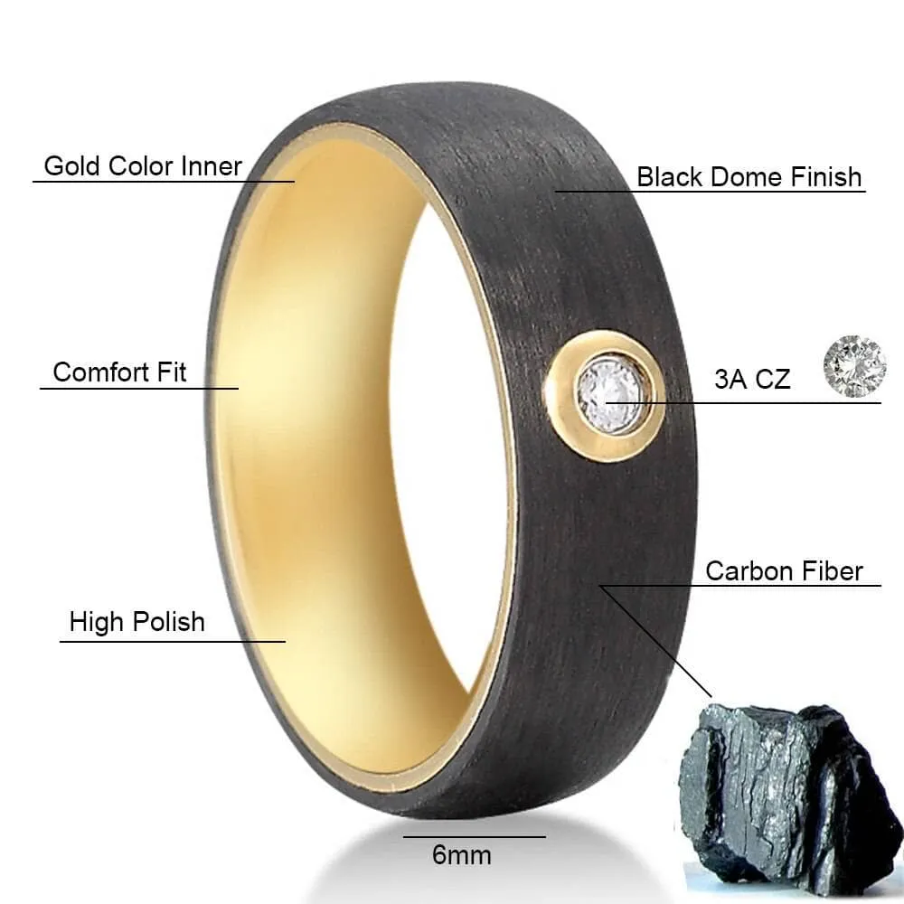 6mm Gold & Black Carbon Fiber Couples Wedding Rings