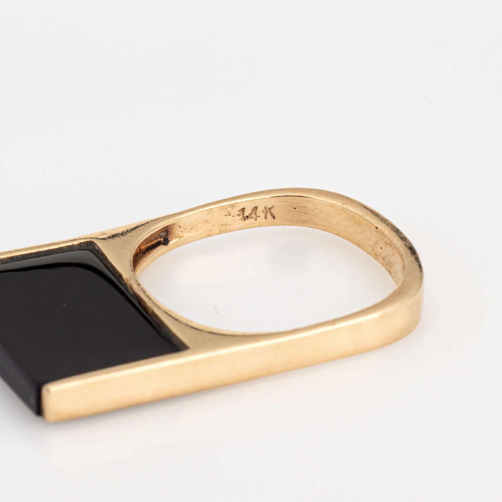 70s Onyx Square Stacking Ring Vintage 14k Yellow Gold Sz 5 Stacking Band
