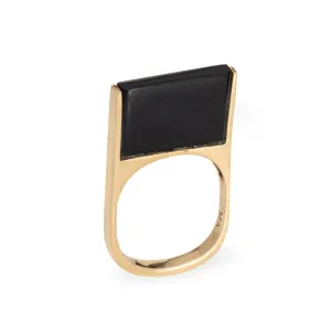 70s Onyx Square Stacking Ring Vintage 14k Yellow Gold Sz 5 Stacking Band