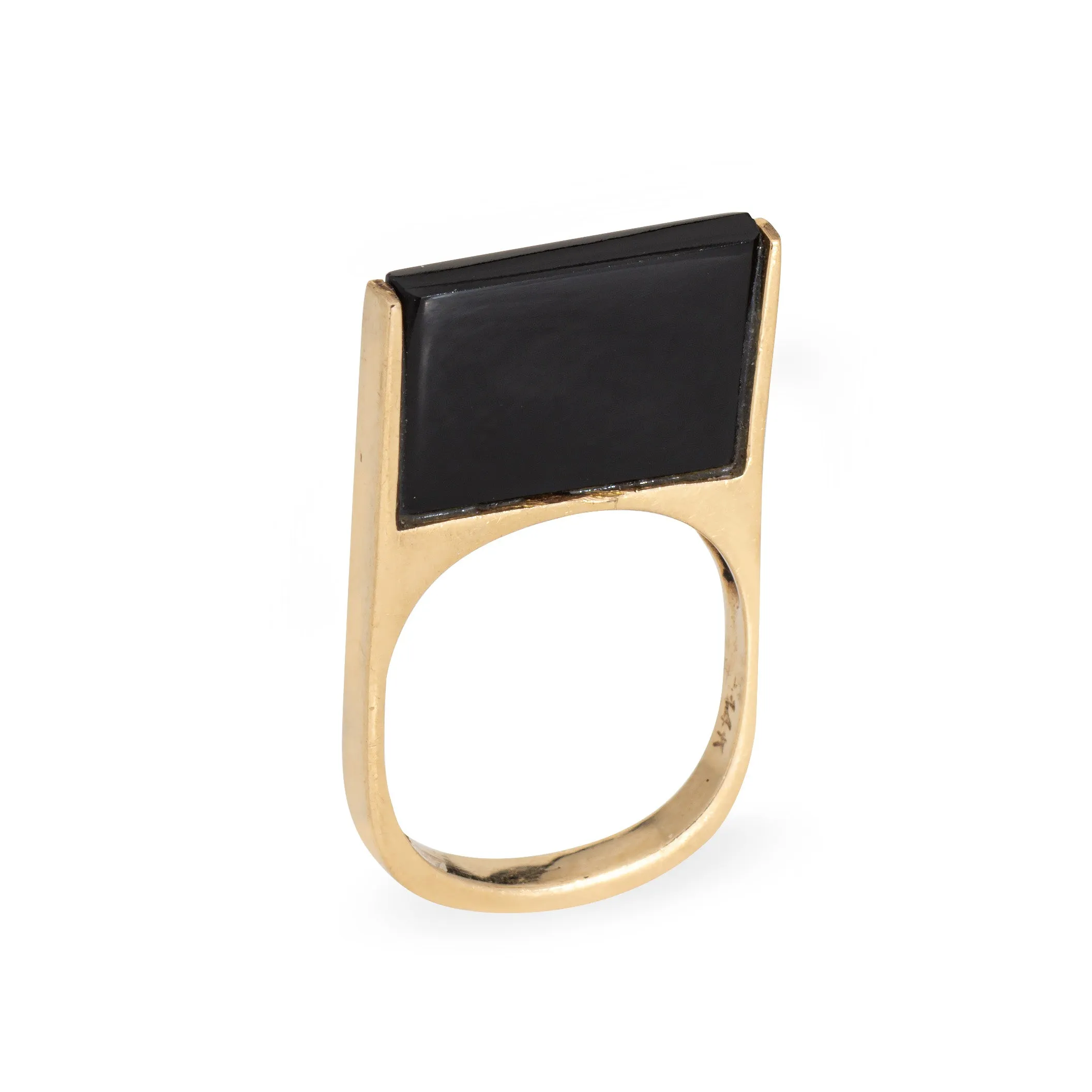 70s Onyx Square Stacking Ring Vintage 14k Yellow Gold Sz 5 Stacking Band