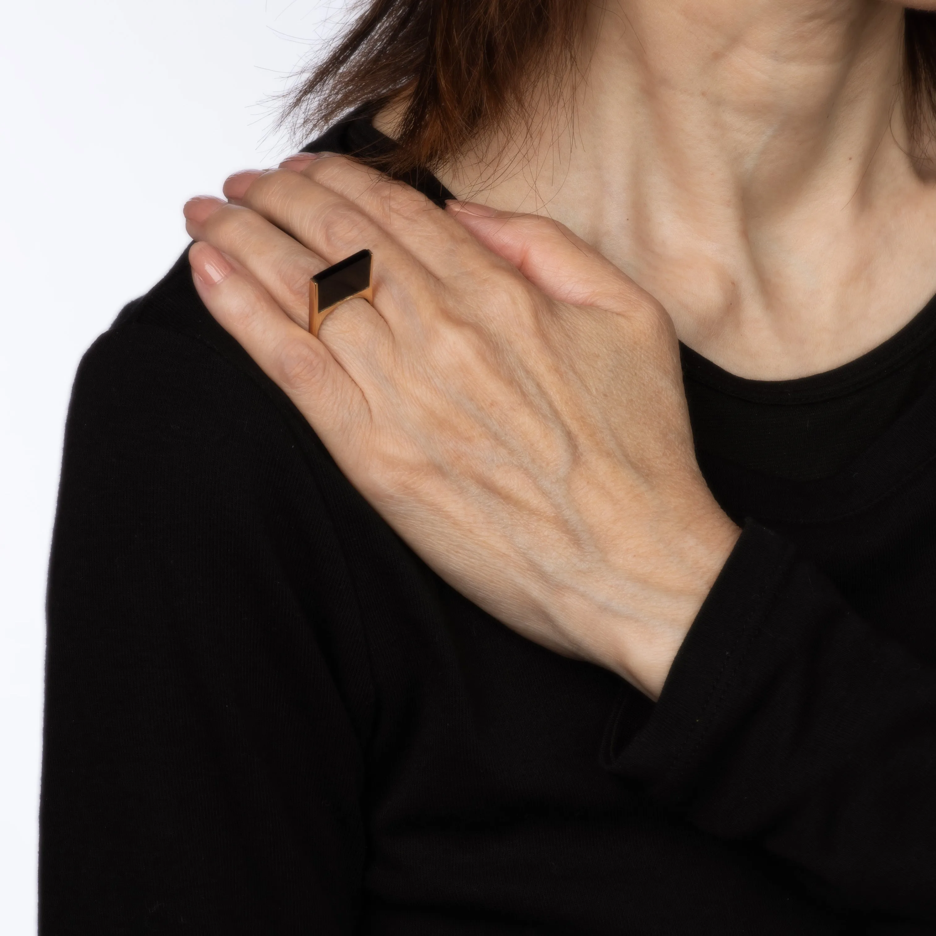 70s Onyx Square Stacking Ring Vintage 14k Yellow Gold Sz 5 Stacking Band