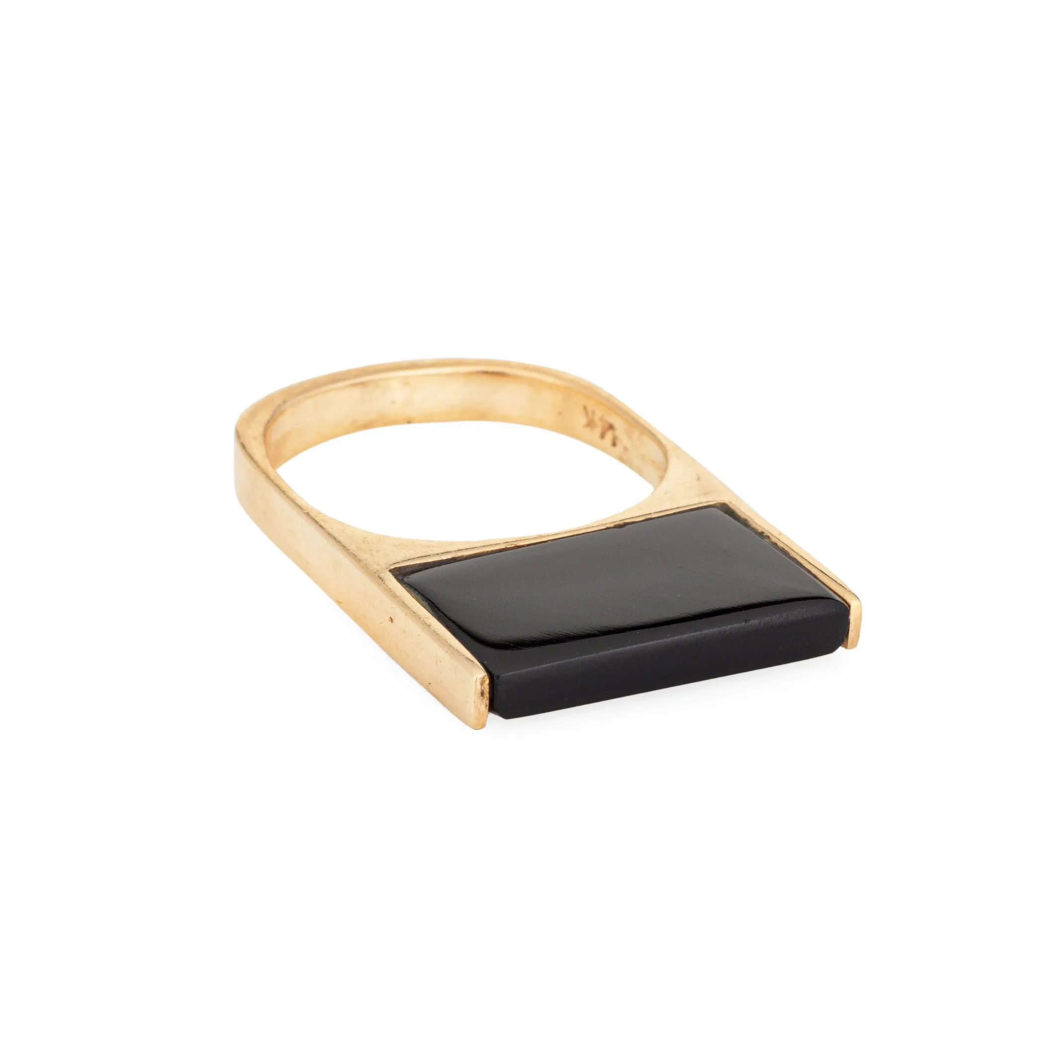70s Onyx Square Stacking Ring Vintage 14k Yellow Gold Sz 5 Stacking Band