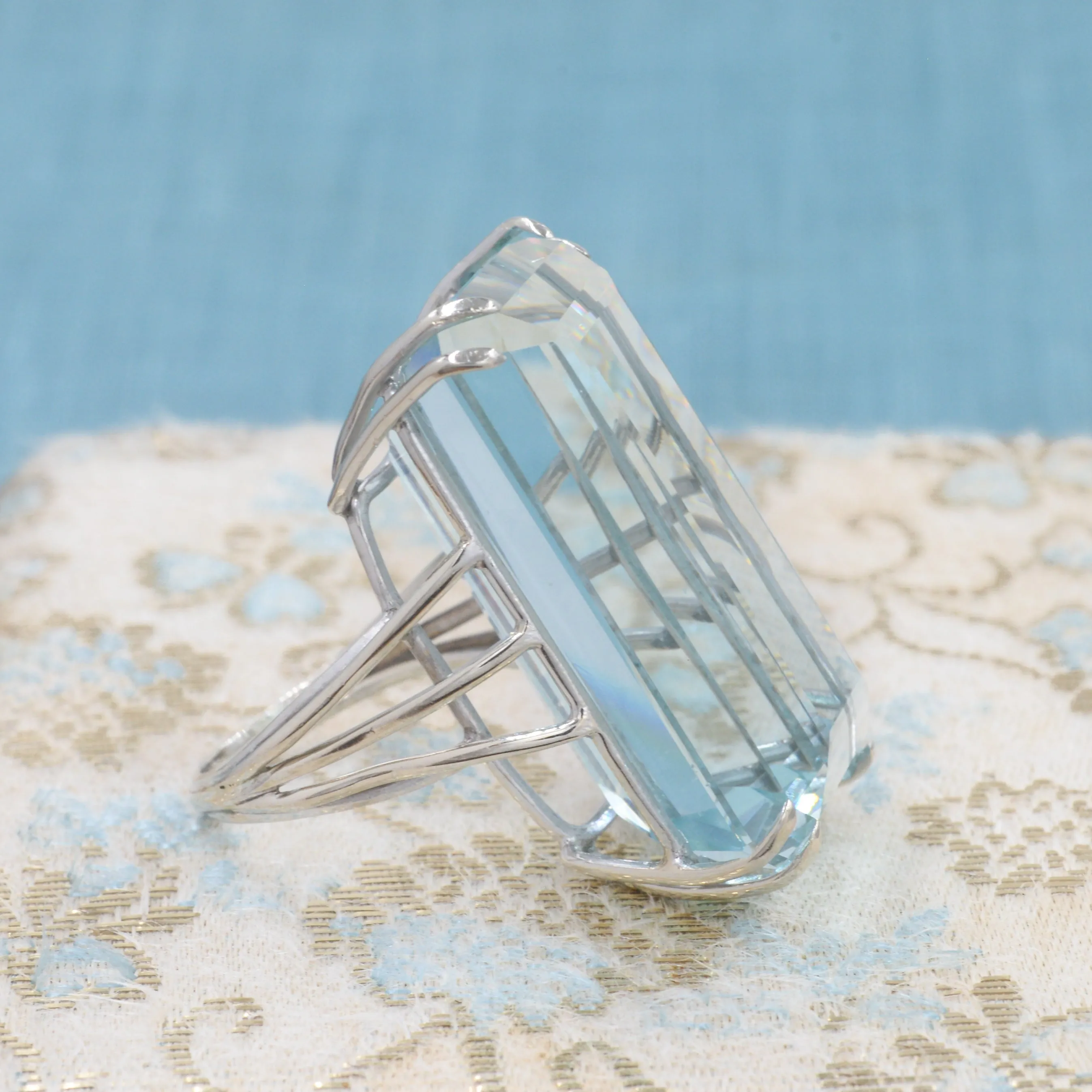 71 Carat Aquamarine Cocktail Ring c1950