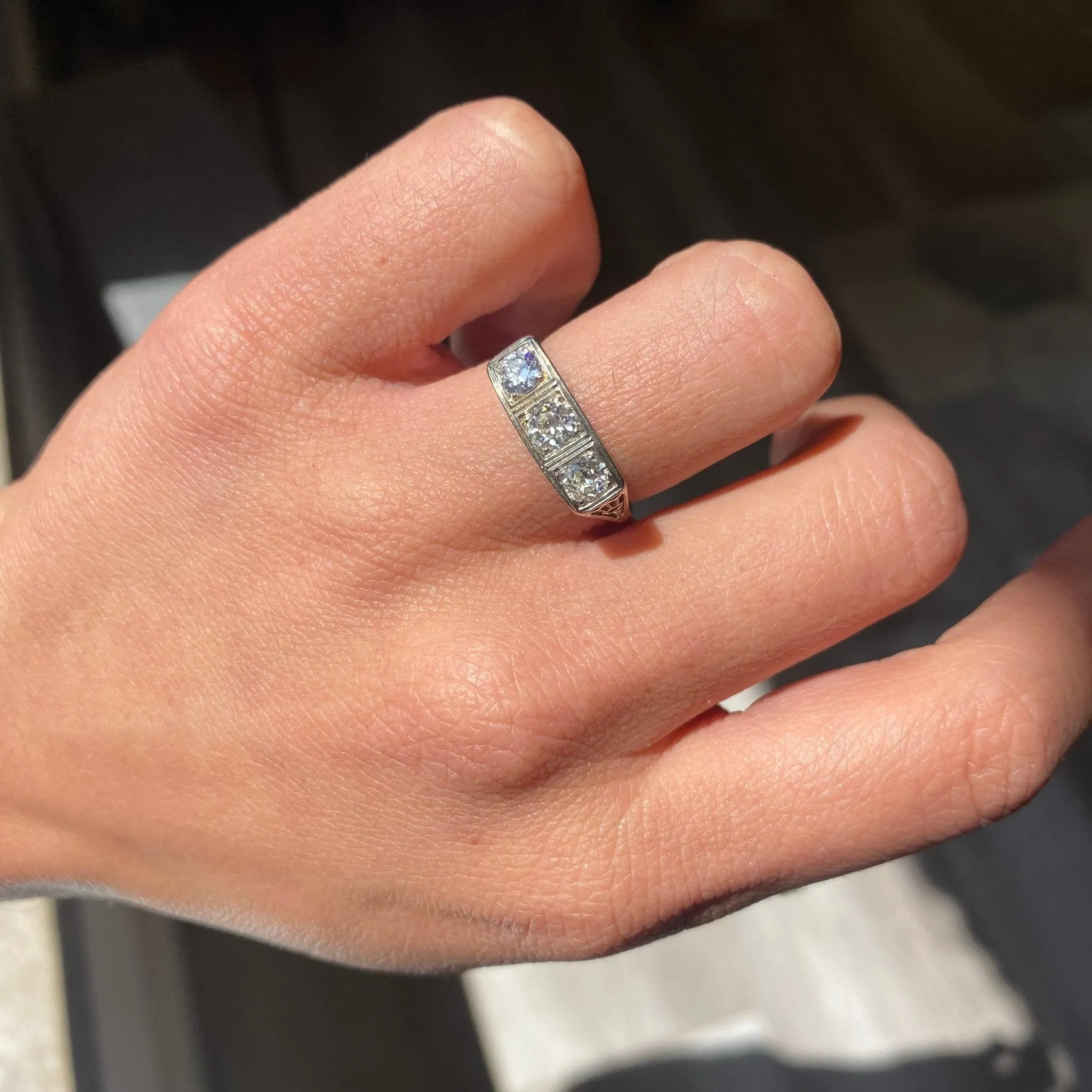 .78ctw Old European Cut Diamond Trilogy Ring