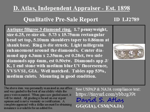 .78ctw Old European Cut Diamond Trilogy Ring