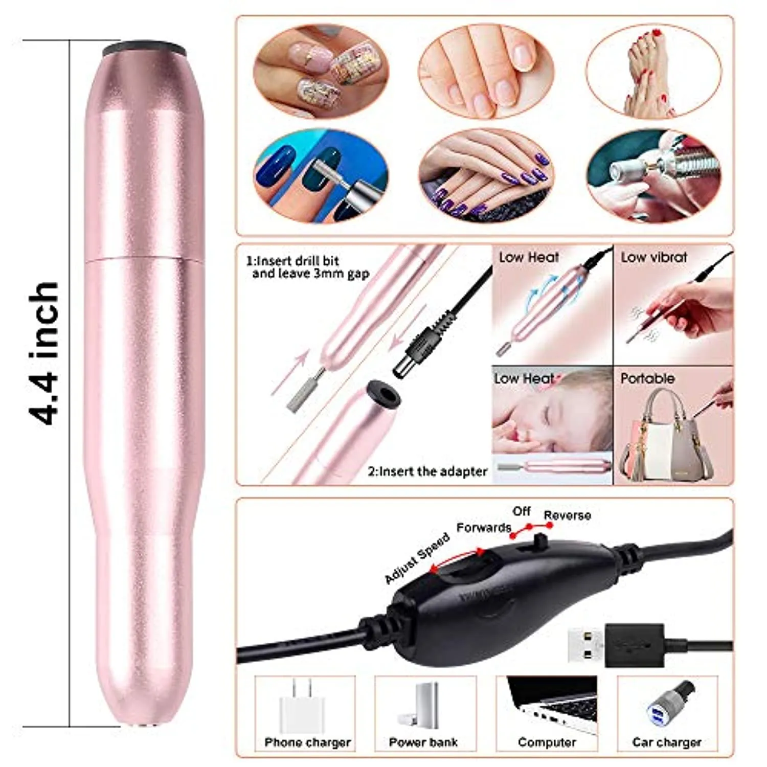 86PCS Portable USB Electric Nail Drill Set Polish Pen File Kit, 48W UV LED Nail Lamp Gel Manicure Dryer Lamp, Acrylic Nail 3D Art Drill Dryer Manicure Supplies, Nail Files Tool Polish Decorating
