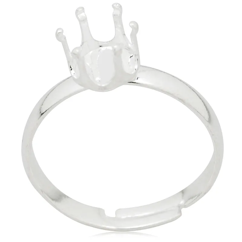 8mm Silver Plated Crown Prong Adjustable Rings Bezel,Blank Rings Setting,Blank Ring Base For Glass Cabochon,Depth 7mm,sold 20pcsl/lot