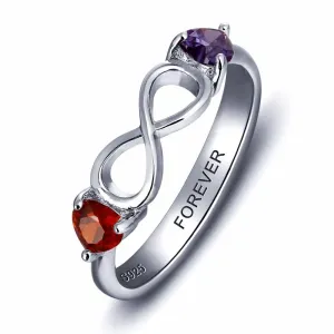 925 Sterling Silver Infinity Double Heart Birthstone Rings, Customized Jewelry Gift for Women