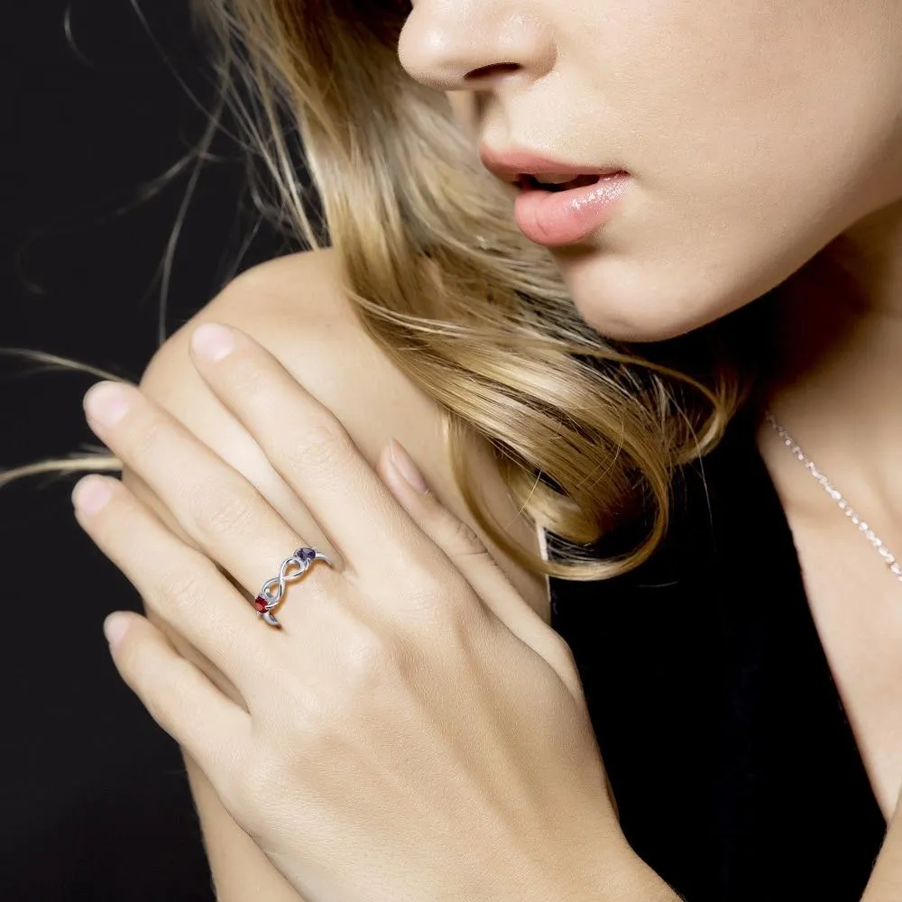 925 Sterling Silver Infinity Double Heart Birthstone Rings, Customized Jewelry Gift for Women