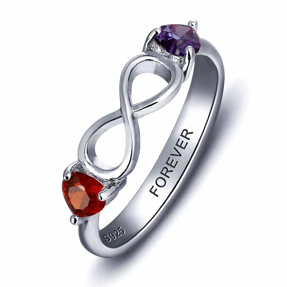925 Sterling Silver Infinity Double Heart Birthstone Rings, Customized Jewelry Gift for Women