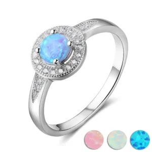 925 Sterling Silver Rings with 5mm Round Blue Opal, Trendy Wedding Bands for Women