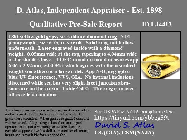 .94ct Old European Cut Diamond Flush Set Solitaire