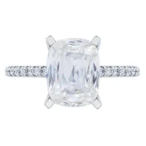 A Cute Cut Cushion Heirloom Moissanite 4 Prongs Diamond Accent Ice Solitaire Ring
