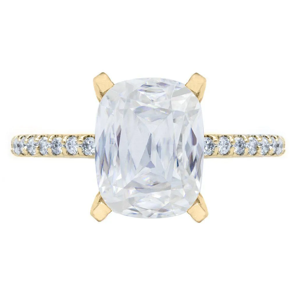 A Cute Cut Cushion Heirloom Moissanite 4 Prongs Diamond Accent Ice Solitaire Ring