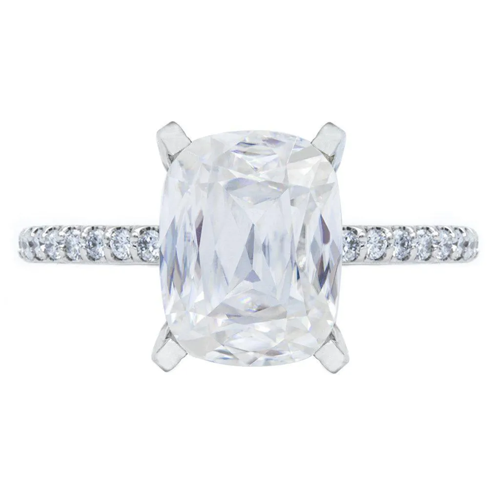 A Cute Cut Cushion Heirloom Moissanite 4 Prongs Diamond Accent Ice Solitaire Ring