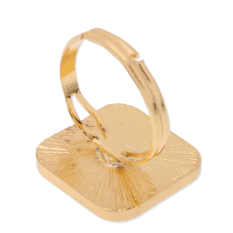 Adjustable Ring with 15x15mm Square Bezel,Filleted corner,Zinc alloy Filled,Gold plated,20pcs/lot
