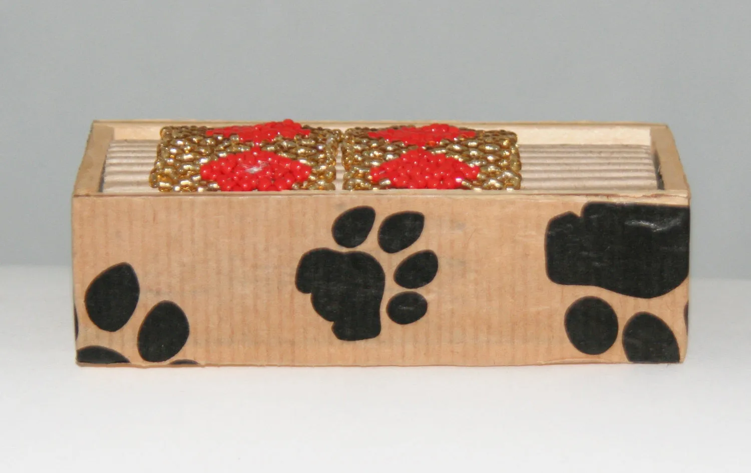 African Beaded Napkin Rings Gold Red Zulu Tribal Designs Handcrafted Set of 2 South Africa 1" X 2" Handmade Wood Gift Box