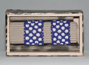 African Beaded Napkin Rings Navy White Zulu Tribal Designs Handcrafted Set of 2 South Africa 1" X 2" Handmade Wood Gift Box
