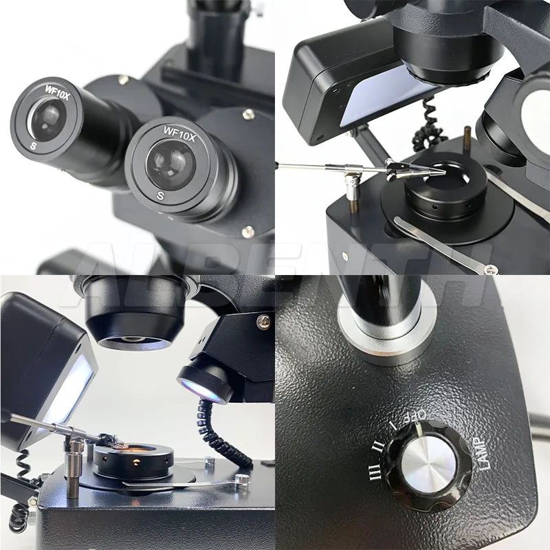 Albenth 10X-40X Jewelry Gem Trinocular Stereo Microscope on Pillar Stand 8MP USB Camera