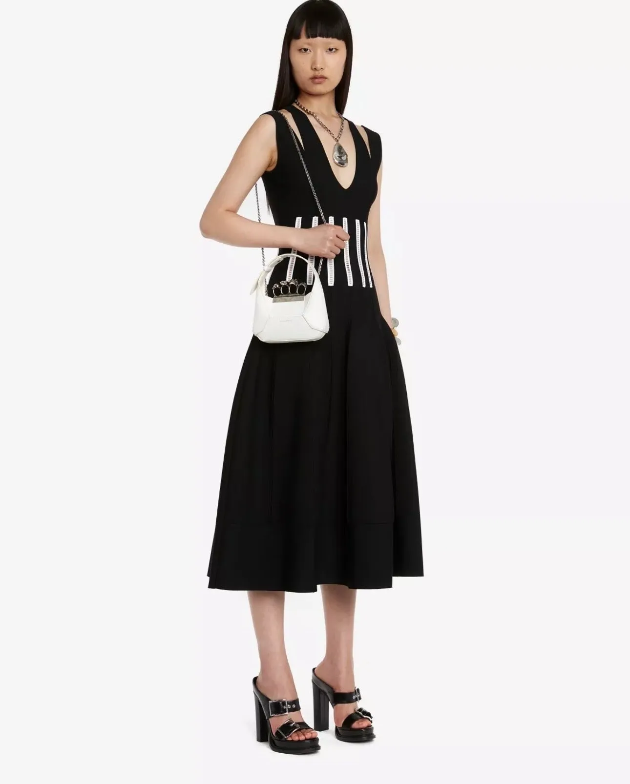 Alexander McQueen Black Leather Mini Hobo Knuckle Bag with Silver Chain Strap