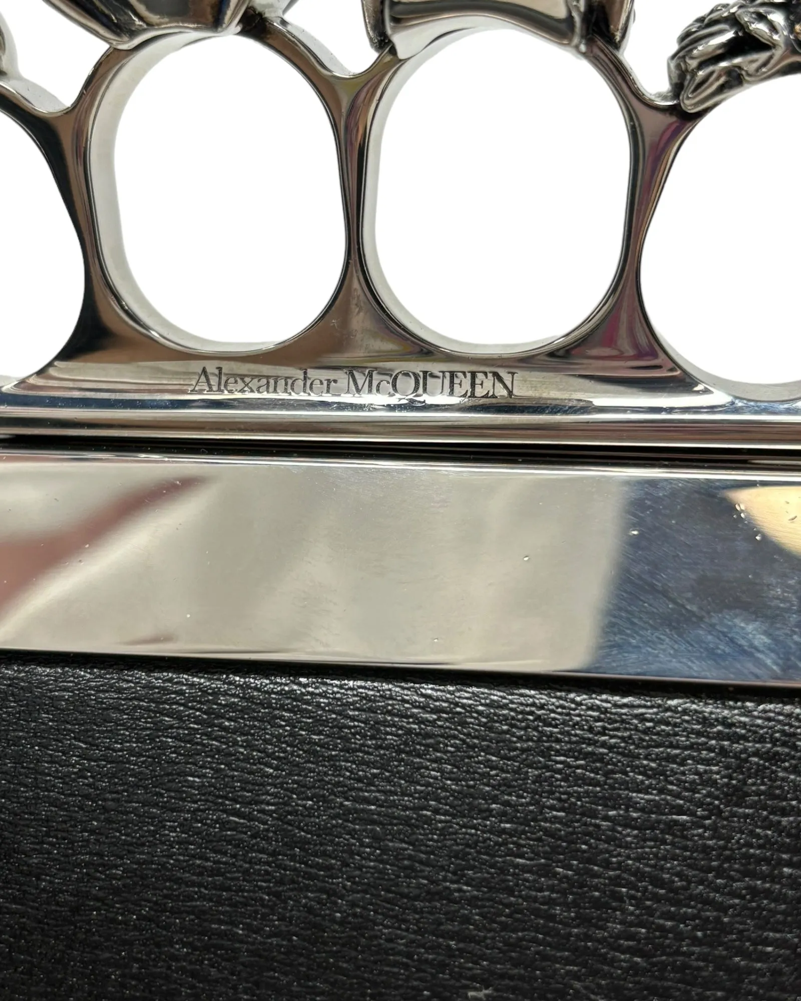Alexander McQueen Black Leather Mini Hobo Knuckle Bag with Silver Chain Strap