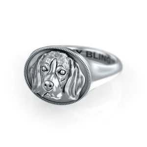 American English Coonhound Oval Signet with Milgrain Ring