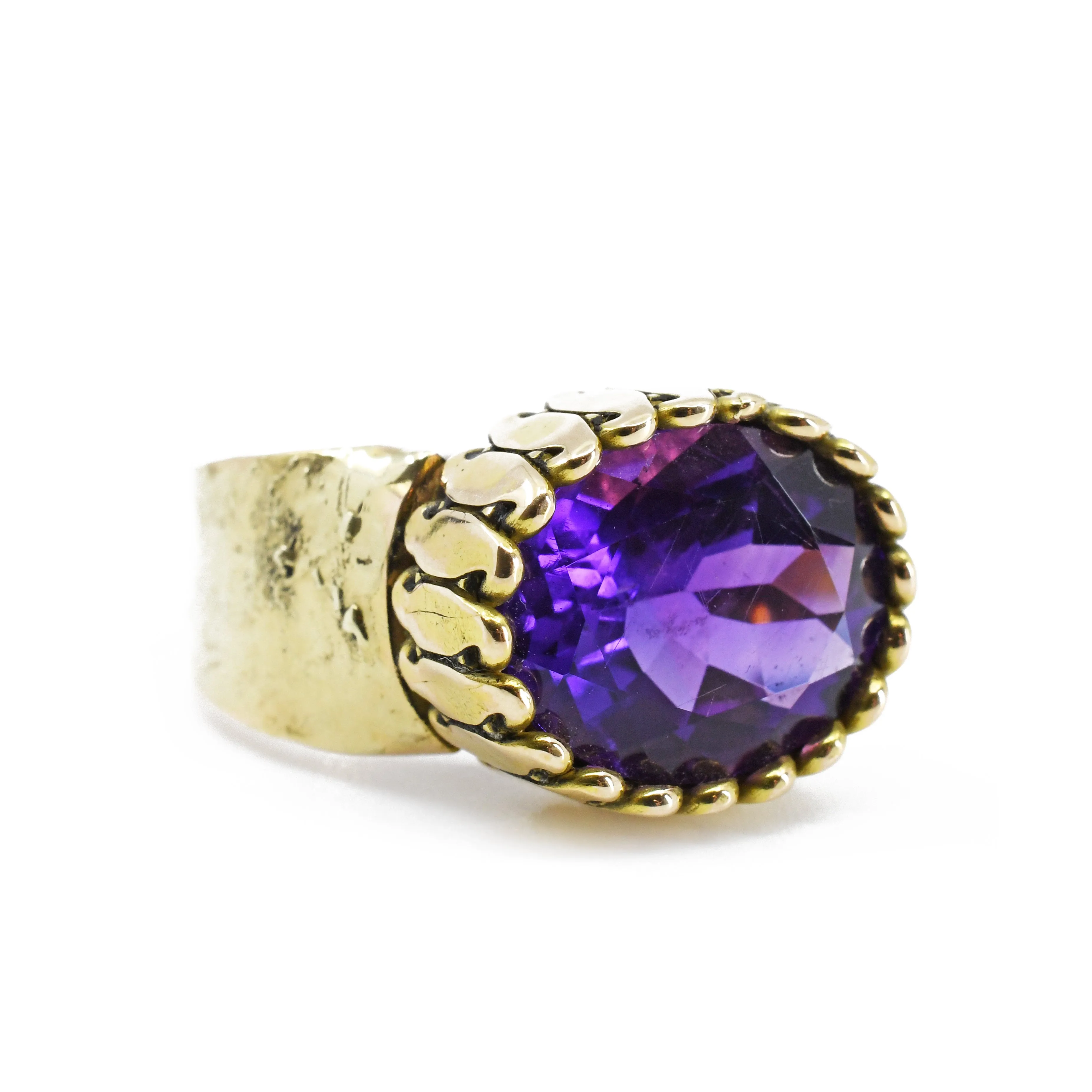 Amethyst Faceted Gemstone 14k Handcrafted Ring