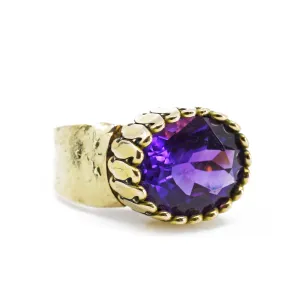 Amethyst Faceted Gemstone 14k Handcrafted Ring