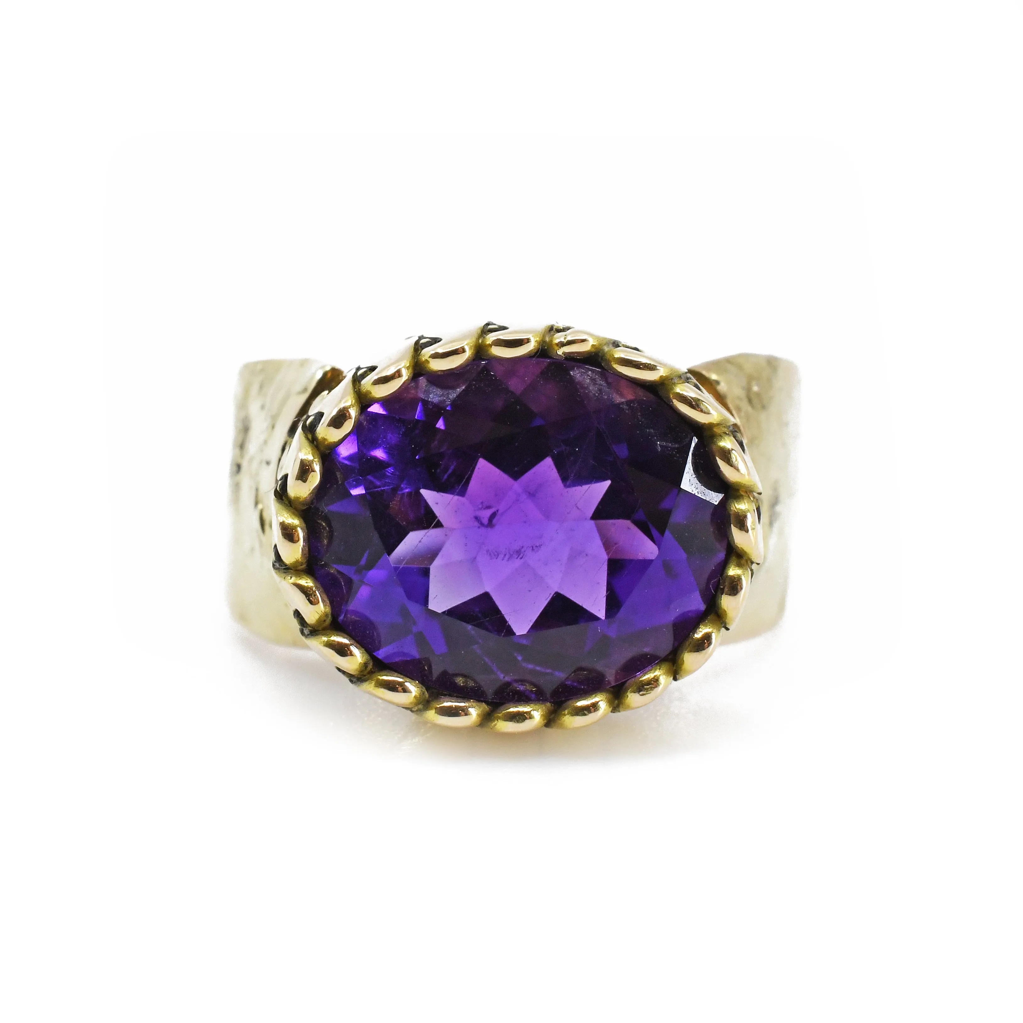 Amethyst Faceted Gemstone 14k Handcrafted Ring