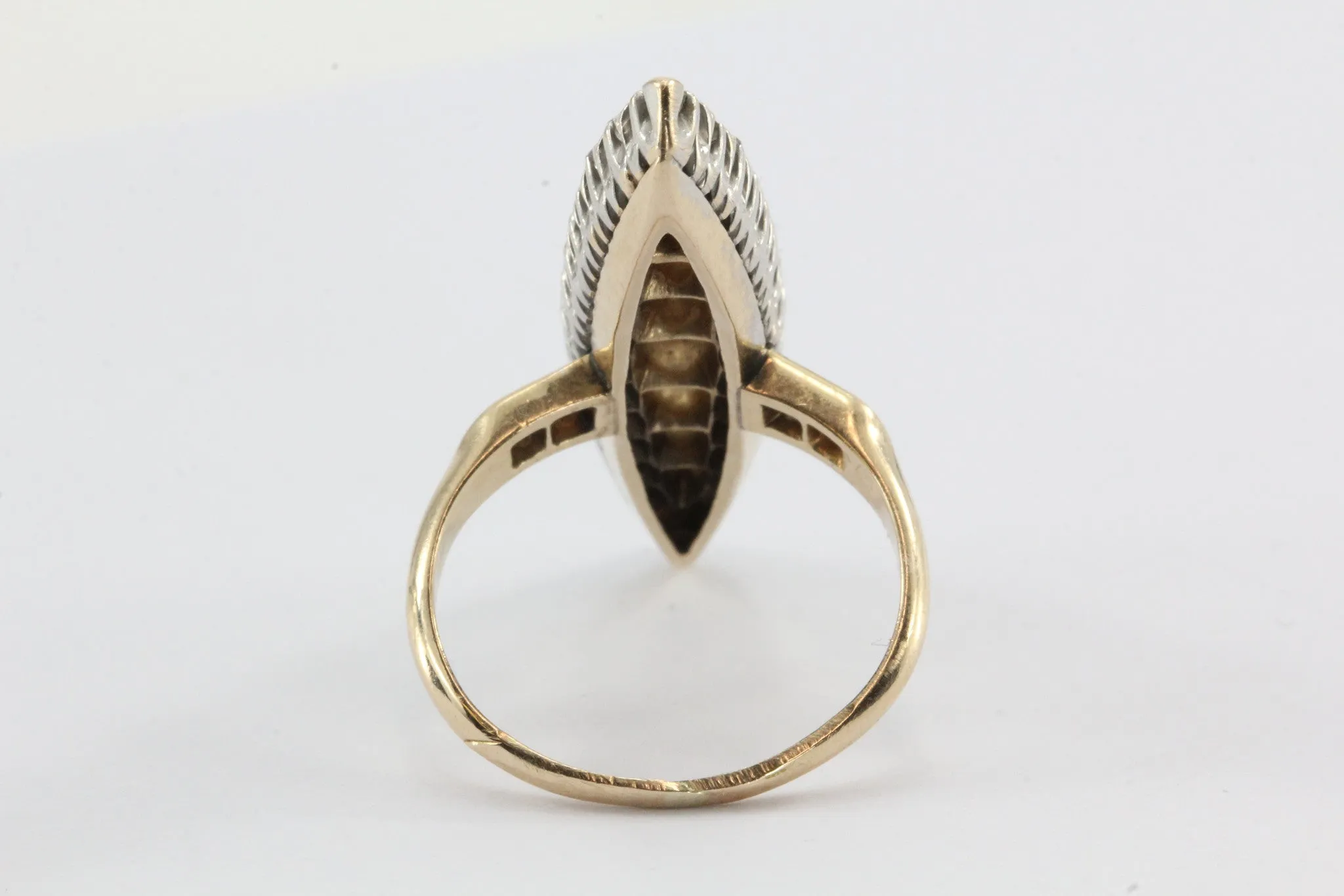 Antique 14k Rose Gold & Platinum rose gold Navette Old European Cut Diamond Ring