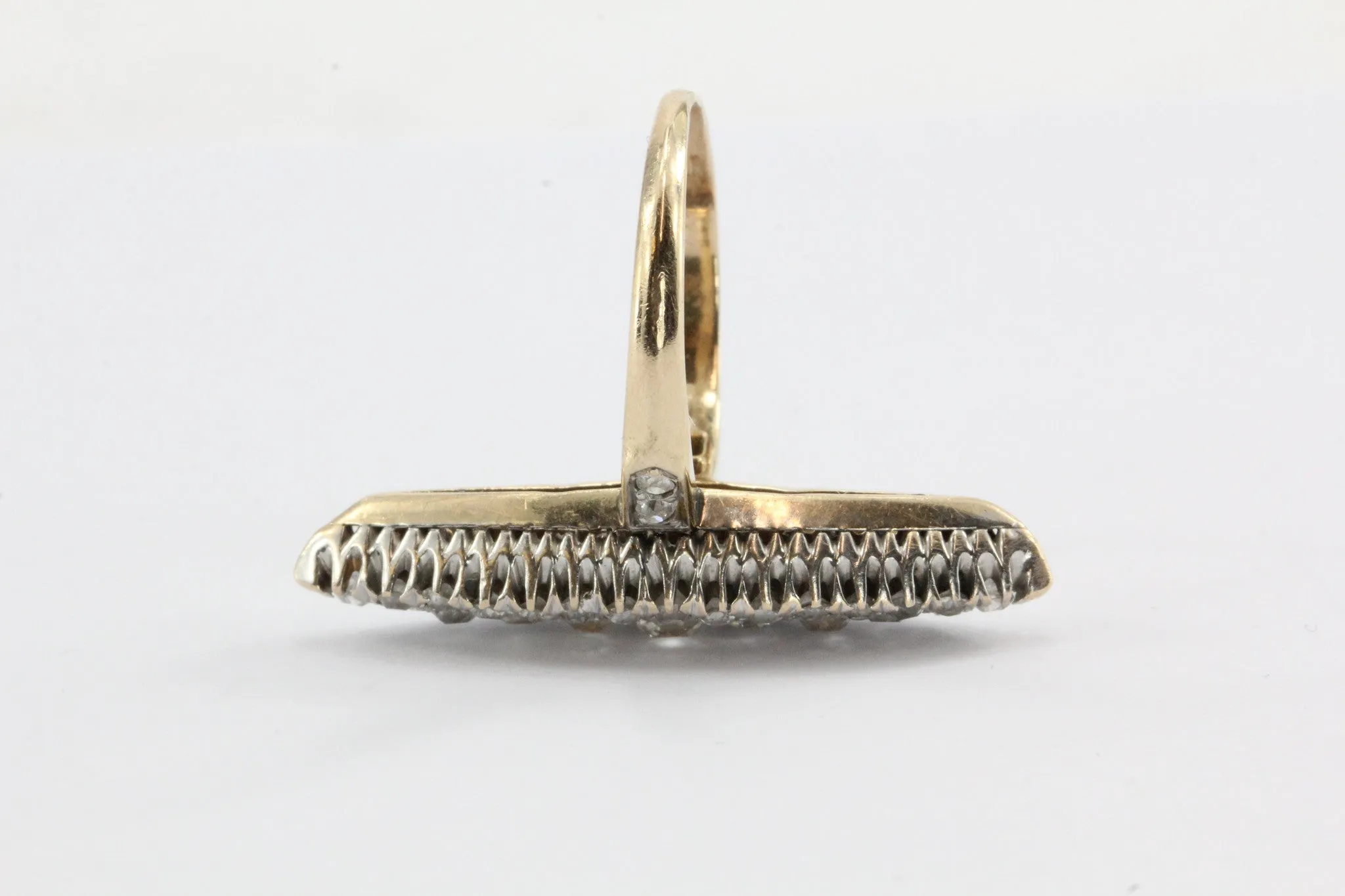 Antique 14k Rose Gold & Platinum rose gold Navette Old European Cut Diamond Ring