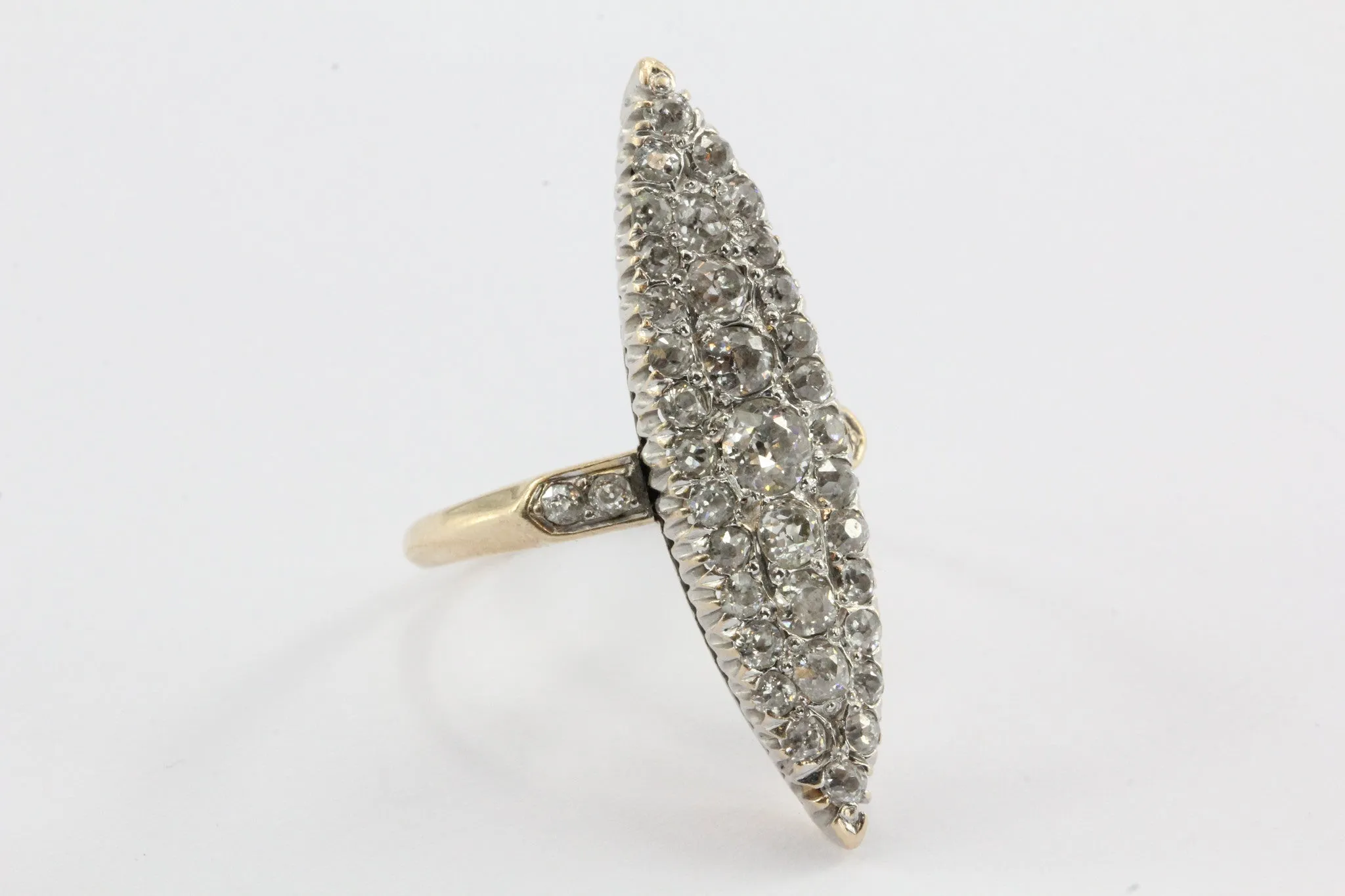 Antique 14k Rose Gold & Platinum rose gold Navette Old European Cut Diamond Ring