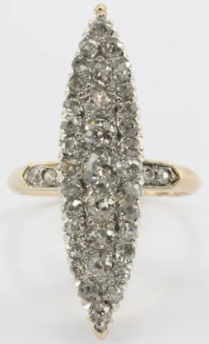 Antique 14k Rose Gold & Platinum rose gold Navette Old European Cut Diamond Ring