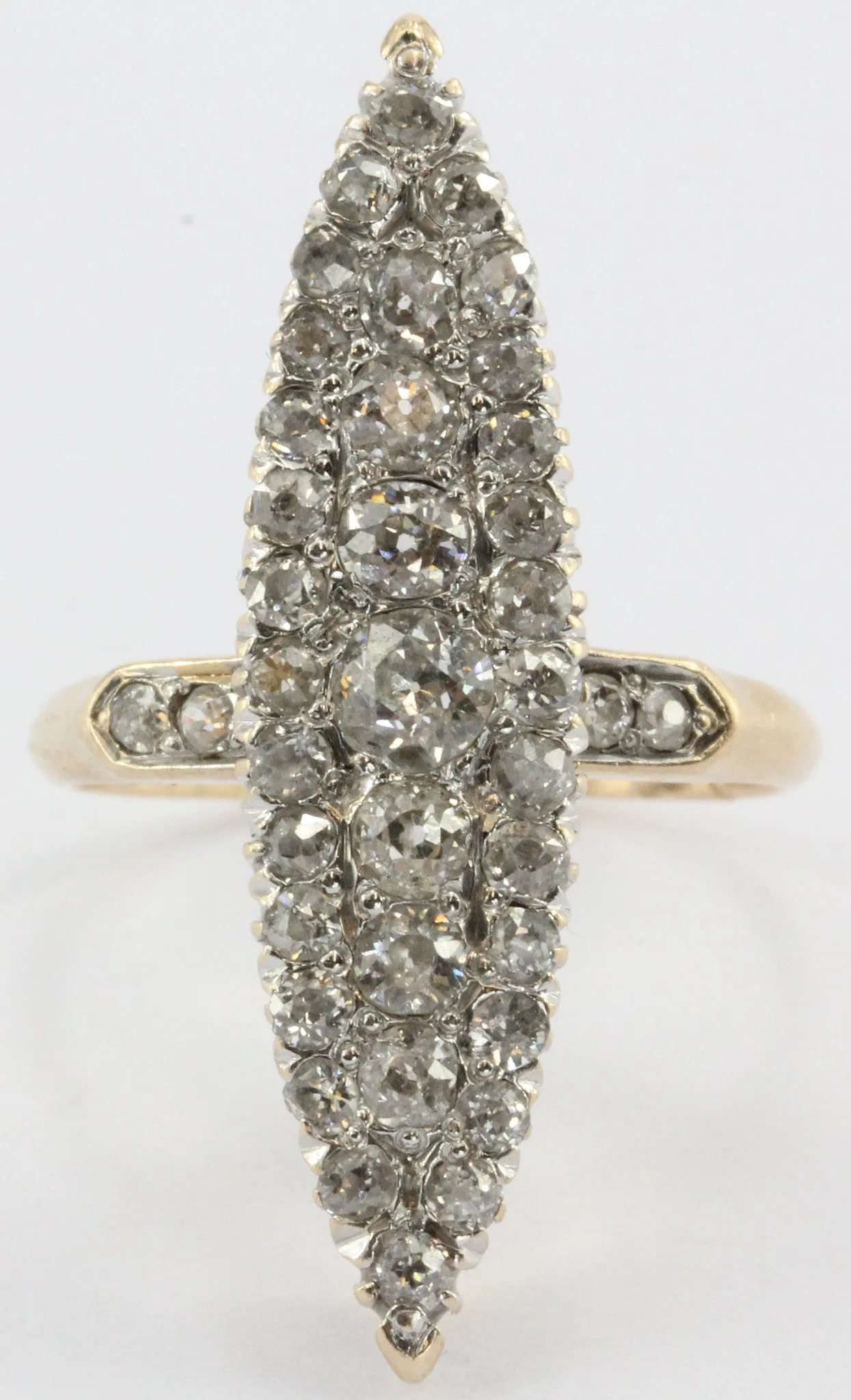 Antique 14k Rose Gold & Platinum rose gold Navette Old European Cut Diamond Ring