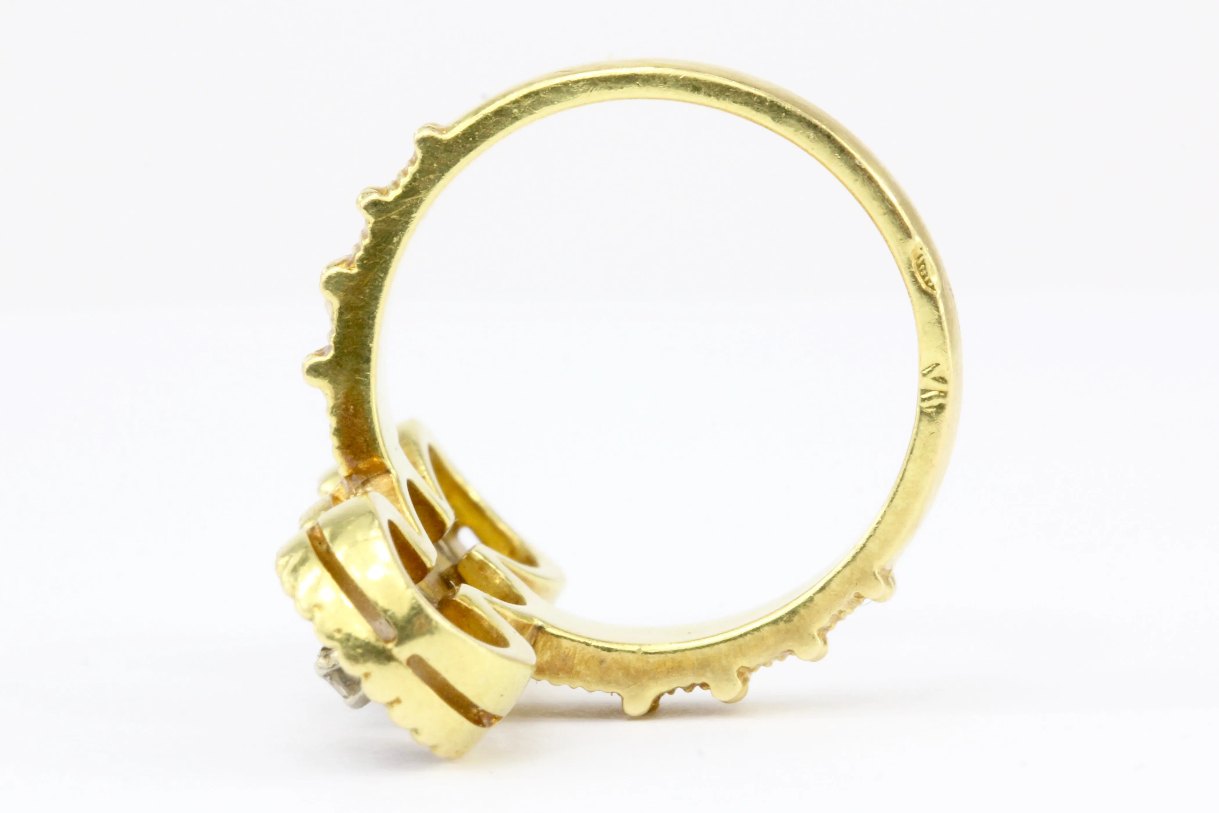 Antique 22K Yellow Gold Blue Enamel and Diamond Ring