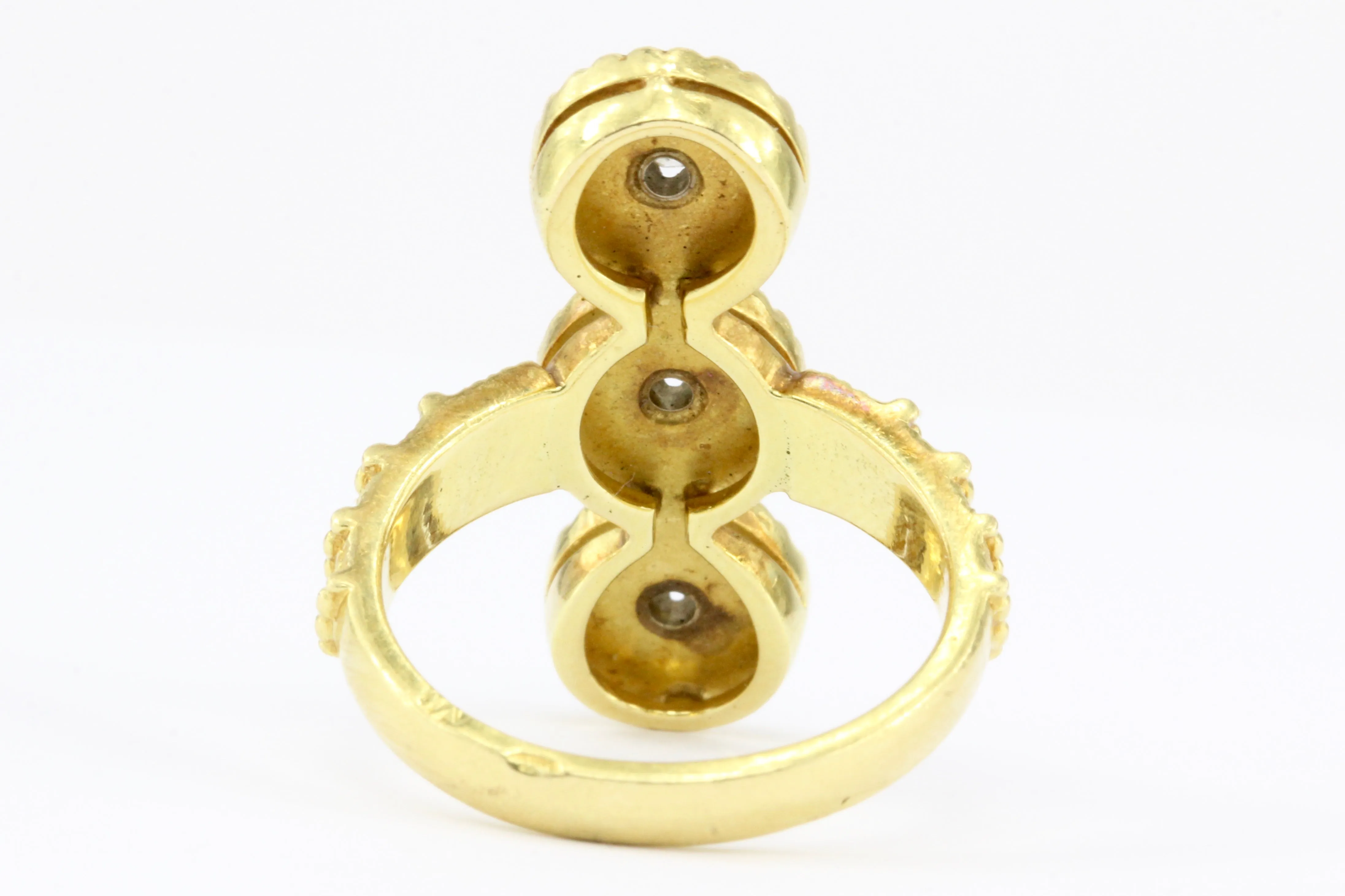 Antique 22K Yellow Gold Blue Enamel and Diamond Ring