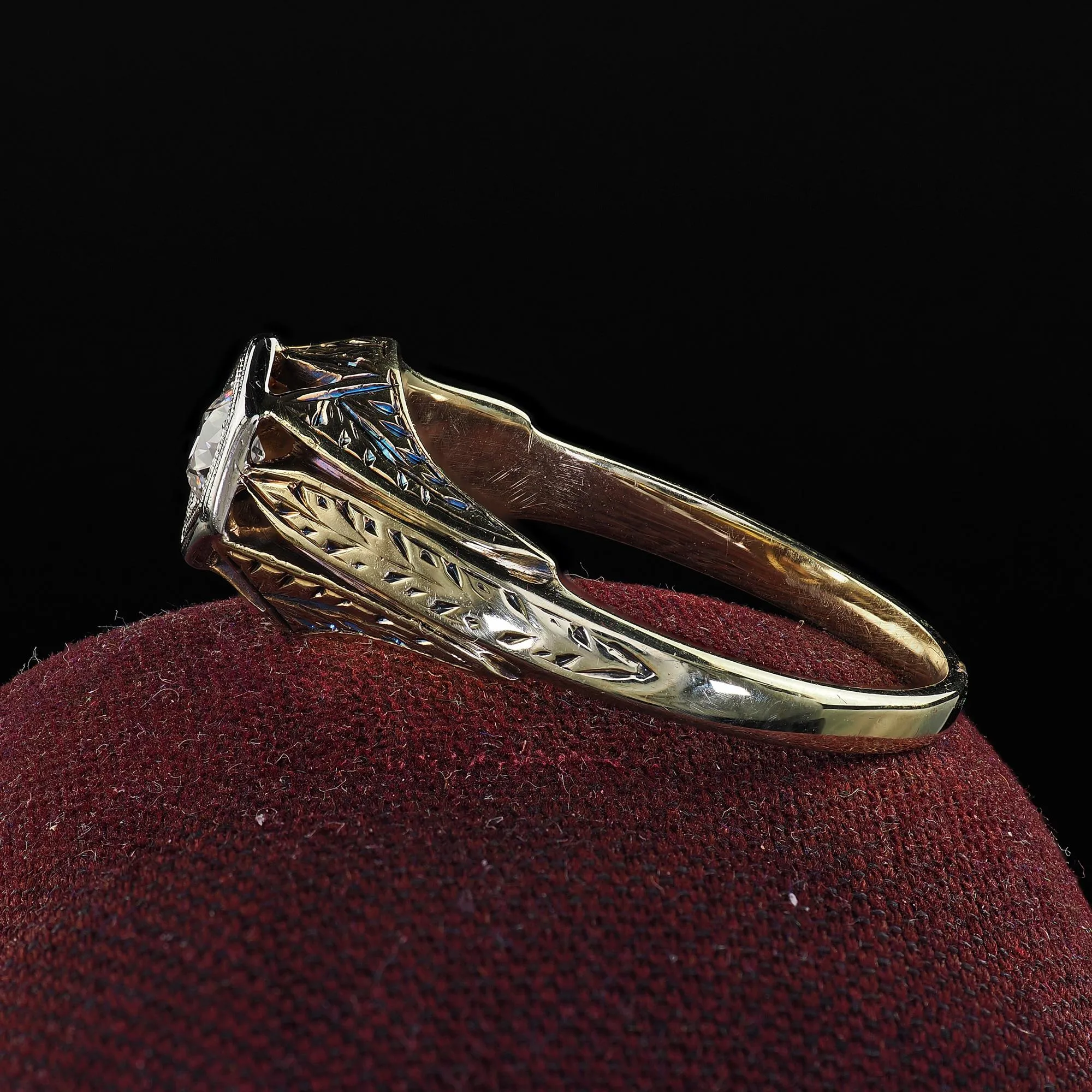 Antique Art Deco 14K Yellow Gold Old European Cut Diamond Engagement Ring