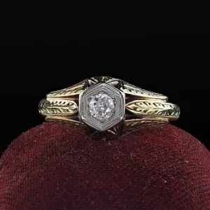 Antique Art Deco 14K Yellow Gold Old European Cut Diamond Engagement Ring