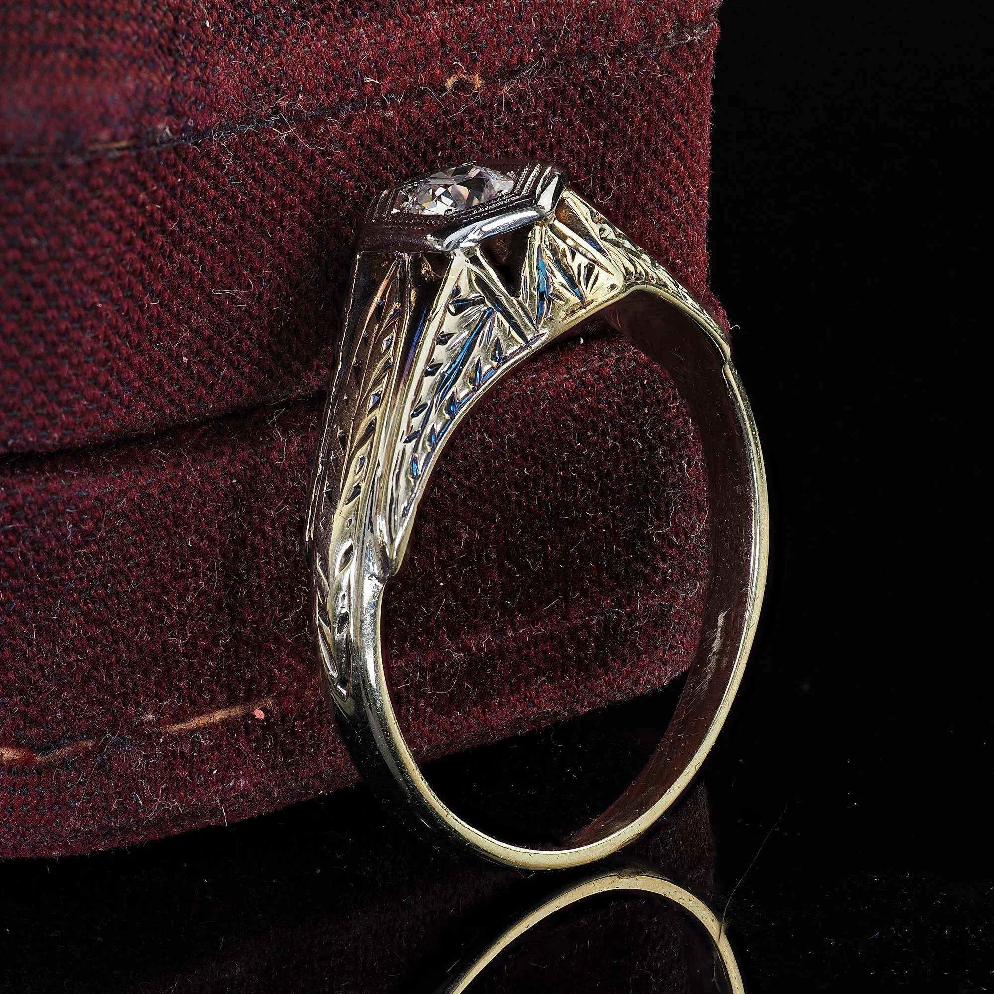 Antique Art Deco 14K Yellow Gold Old European Cut Diamond Engagement Ring