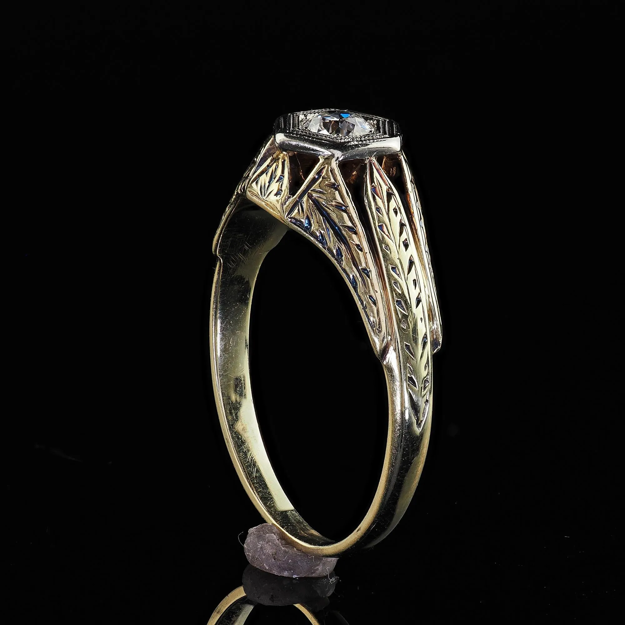Antique Art Deco 14K Yellow Gold Old European Cut Diamond Engagement Ring
