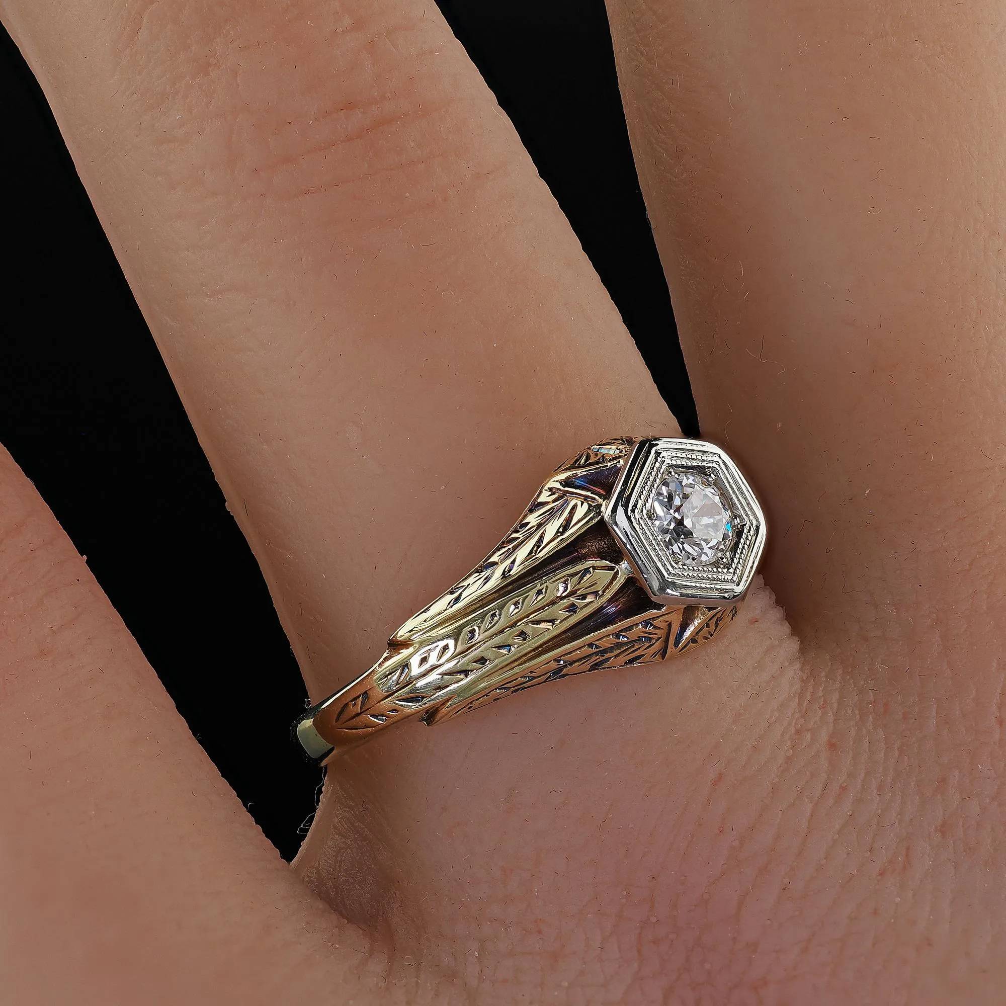 Antique Art Deco 14K Yellow Gold Old European Cut Diamond Engagement Ring