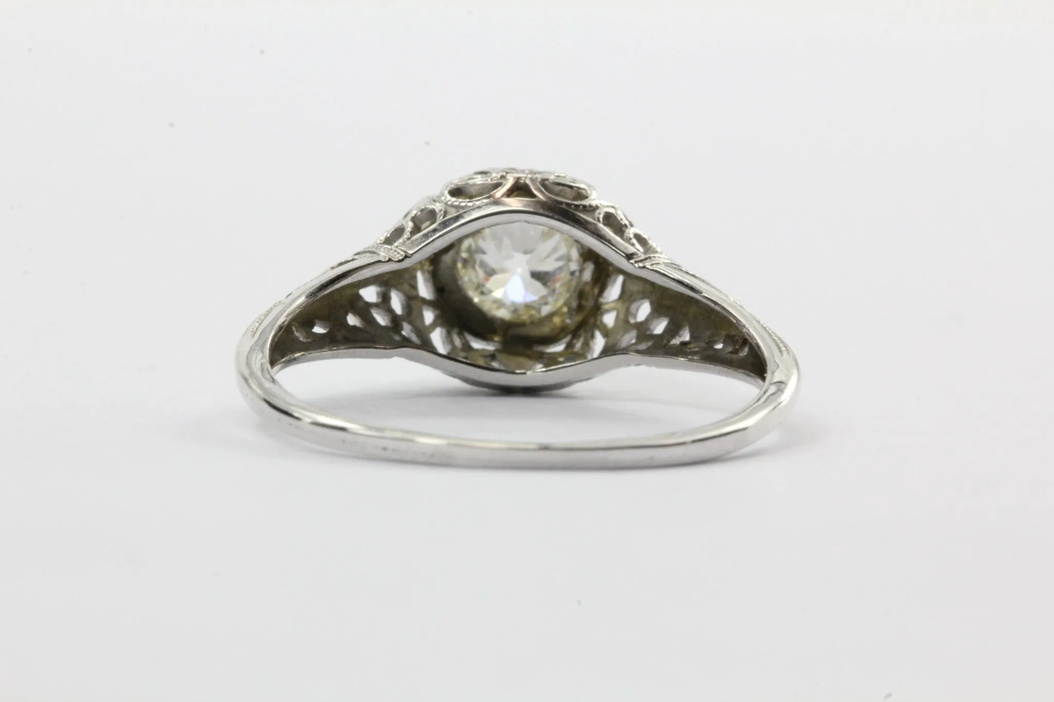 Antique Art Deco 18K White Gold Old European Cut Diamond Engagement Ring