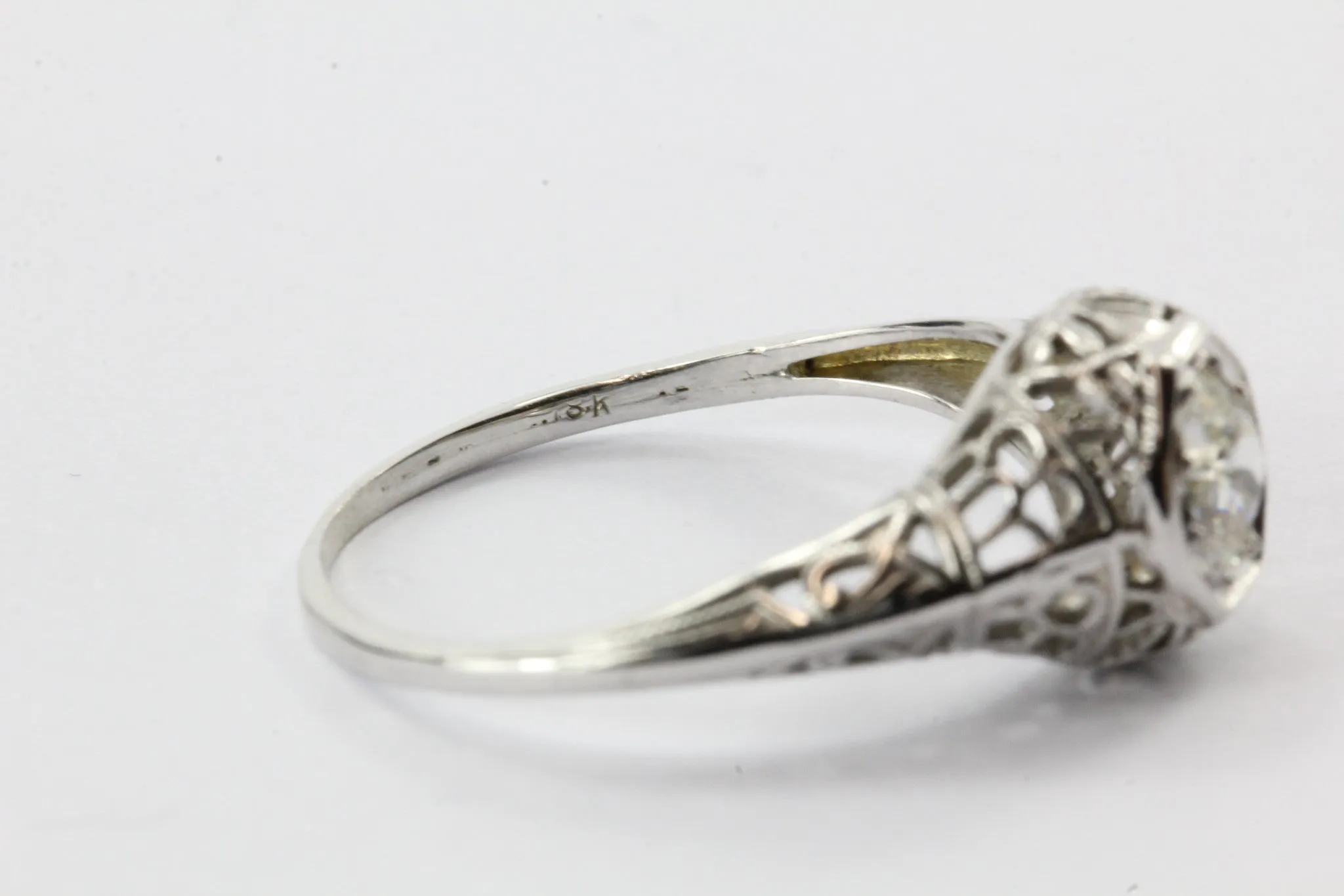 Antique Art Deco 18K White Gold Old European Cut Diamond Engagement Ring