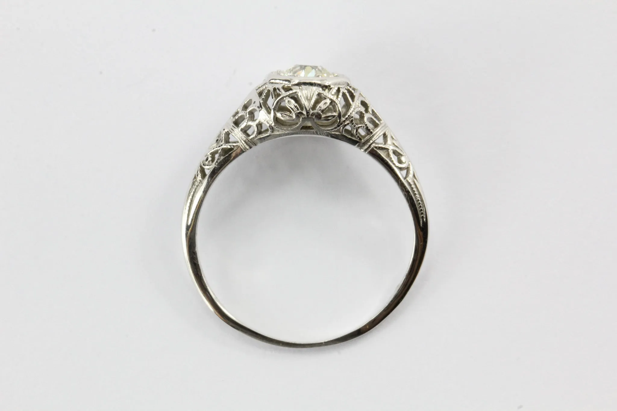 Antique Art Deco 18K White Gold Old European Cut Diamond Engagement Ring