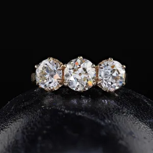 Antique Art Deco 9K Gold Old Euro Diamond Three Stone Engagement Ring - GIA