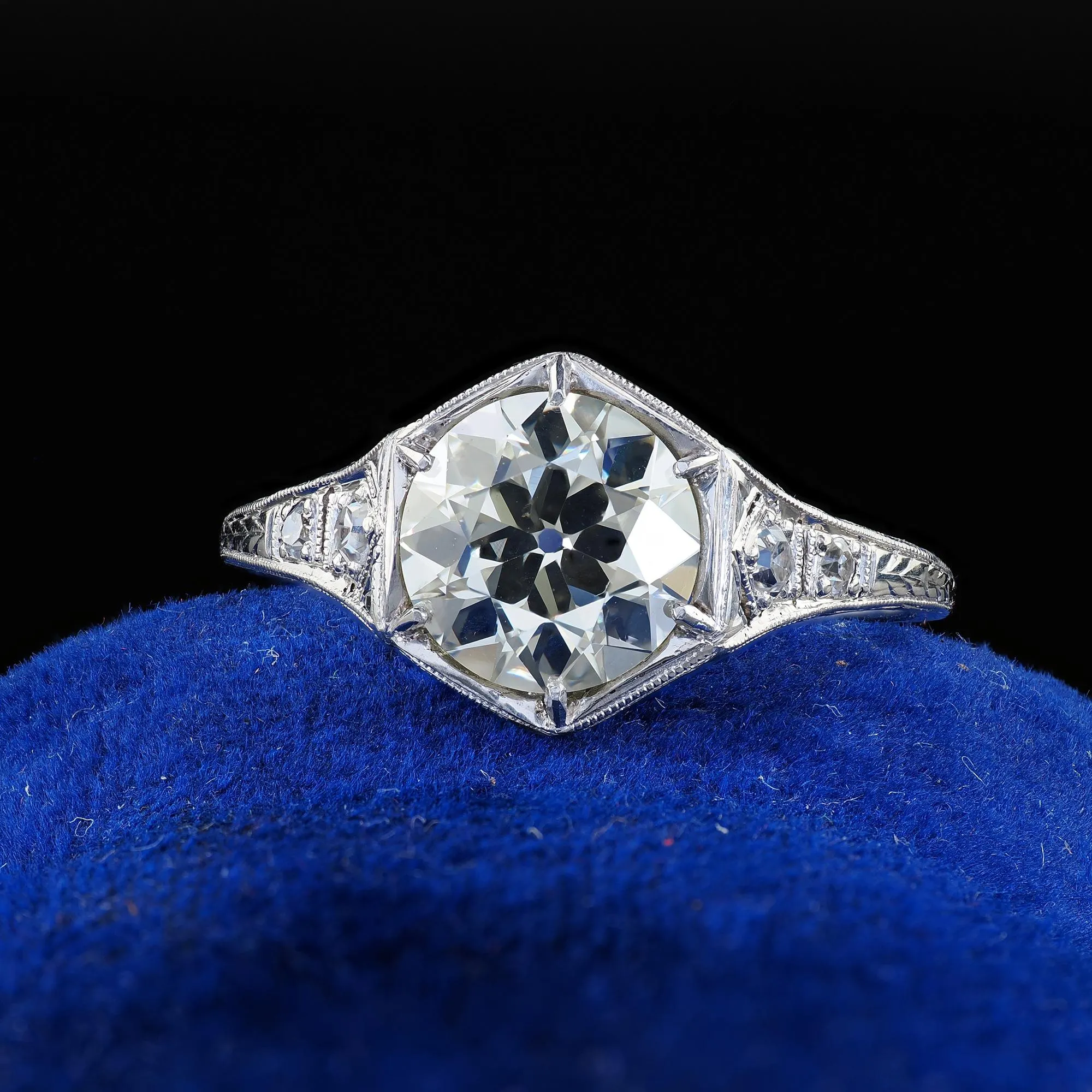 Antique Art Deco Platinum Old European Cut Diamond Engagement Ring - GIA