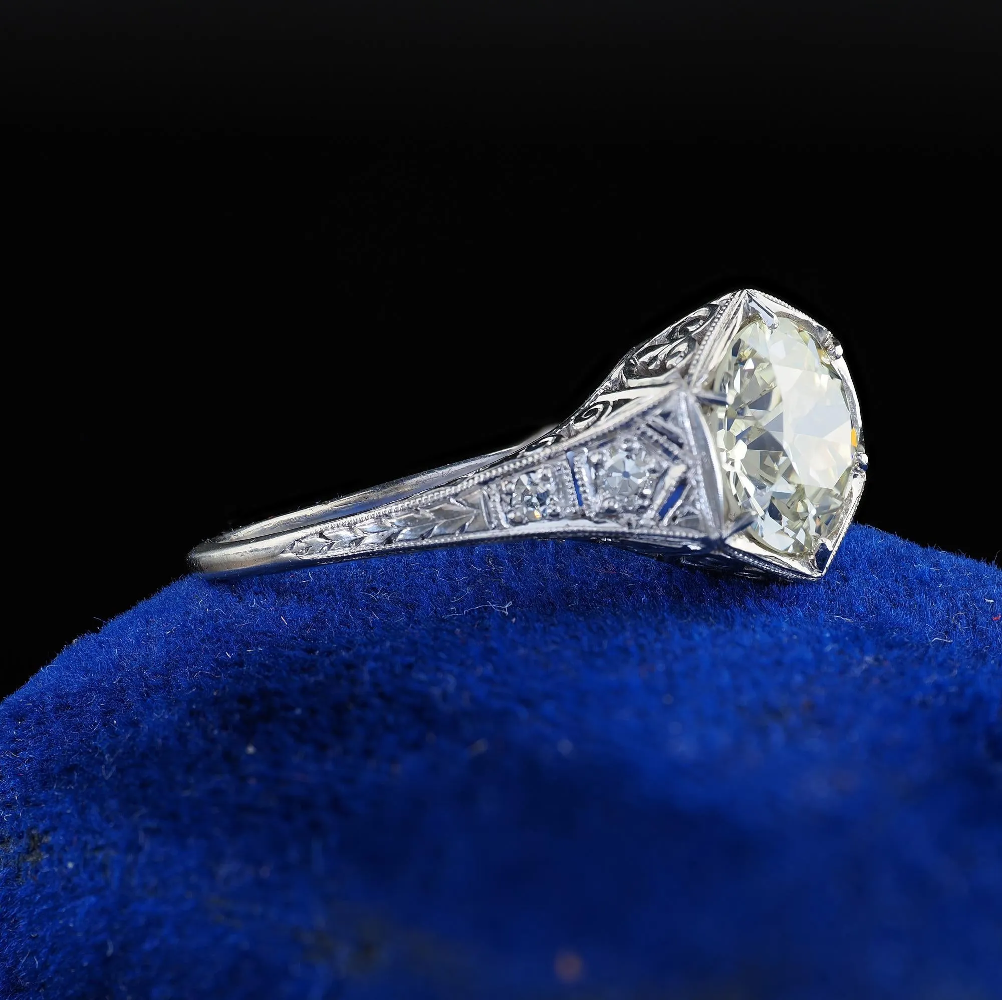 Antique Art Deco Platinum Old European Cut Diamond Engagement Ring - GIA