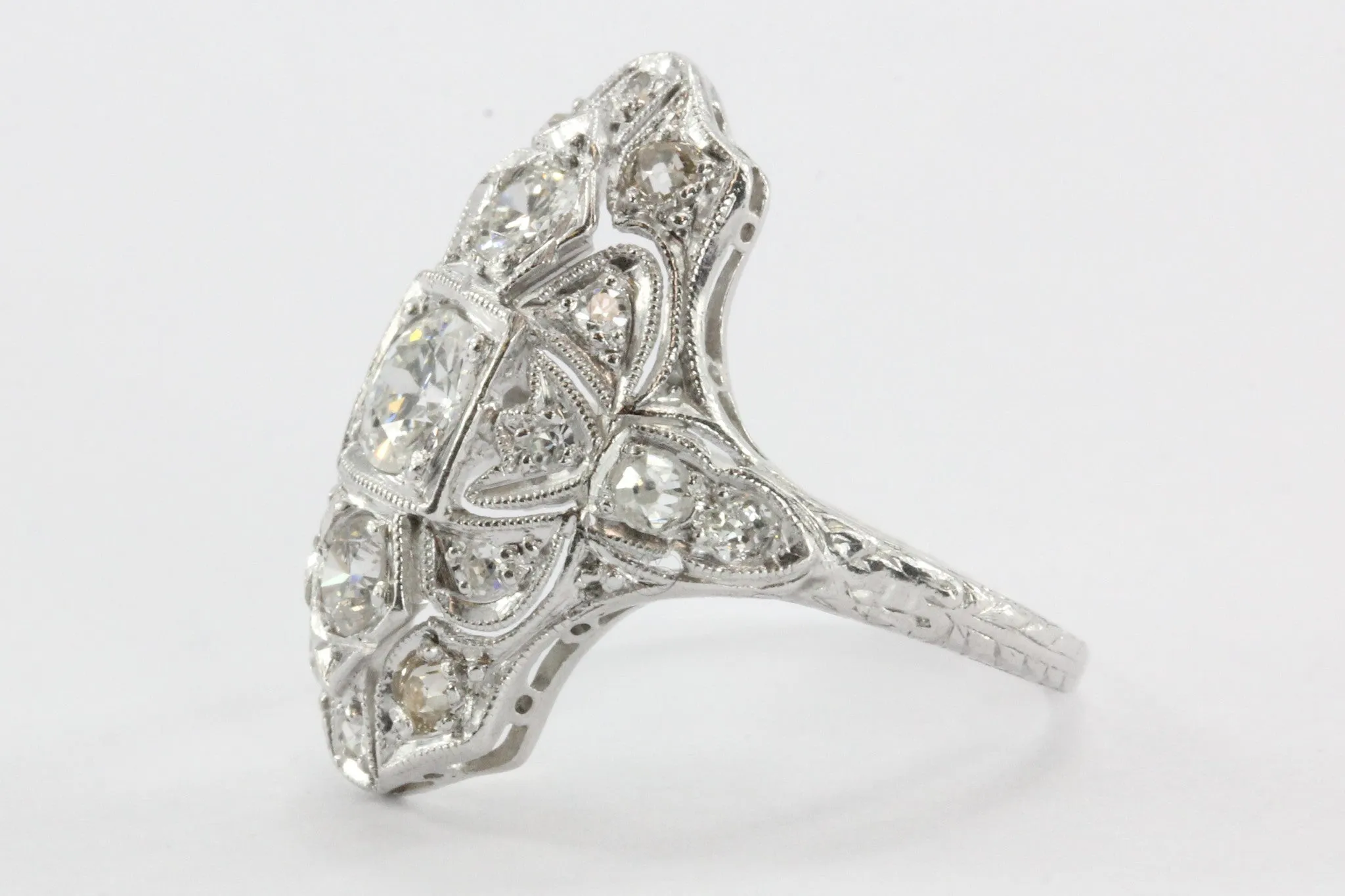 Antique Art Deco Platinum Old European Cut Diamond Ring